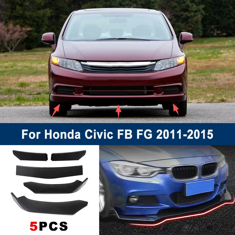 

Adjustable 5Pcs Sectional Front Spoiler Lip For Honda Civic FB FG 2011-2015 Front Bumper Splitter Car Exterior Sport Body Kit