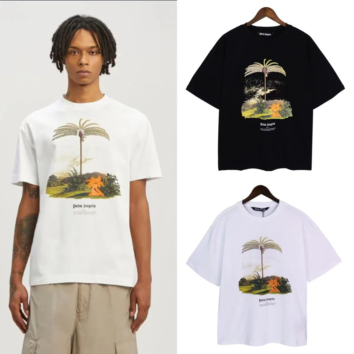 

2024 Summer Special American Tide Brand Coconut Tree Printed T-shirt for Men and Women Comfortable and Casual Breathable Y2K