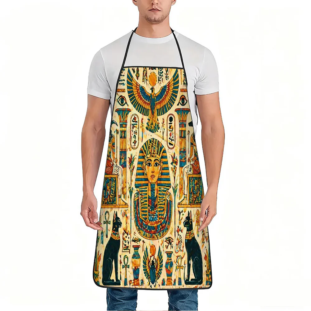 1pc Egyptian Pharaoh Hieroglyphic Apron with Adjustable Waistband & - Durable Polyester Suitable for Kitchen Cooking, Gardening,