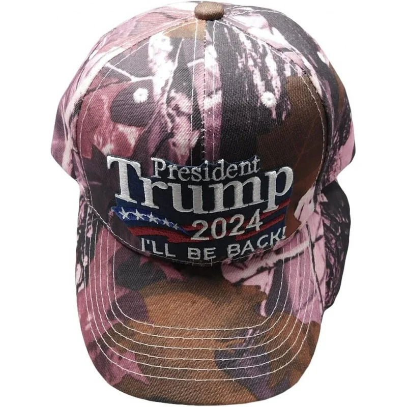 

President Trump 2024 I'll Be Back! Pink All Over Real Tree Camouflage Camo Adjustable Embroidered Cotton Polyester Blend Cap