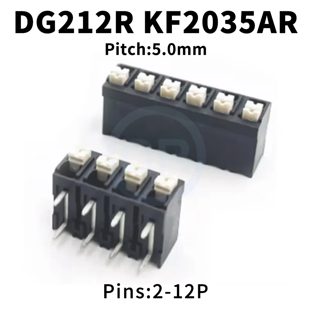 (5 pcs) DG212R-5.0mm 2P 3P 4P 6P Curved Pin Screwless Spring Push Type PCB Terminal Block KF2035AR DG212R 5.0 2~12P