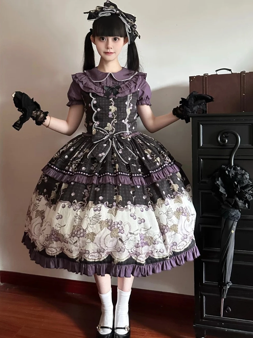 Grape Season - Cotton Classic Lolita Grape Printed OP & JSK Dress by BearDiary PRE ORDER / 3 months