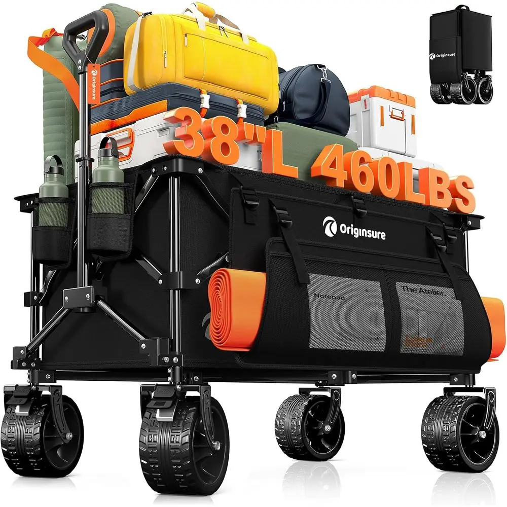 

Heavy-Duty 38 Collapsible Beach Wagon with 460lbs Capacity, All-Terrain Wheels for Utility, Groceries, Camping, and Sports
