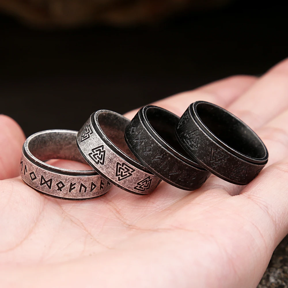 

Vintage Viking Rune Stainless Steel Ring For Men Women Fashion Nordic Odin Viking Rotatable Rings Couple Amulet Jewelry Gifts