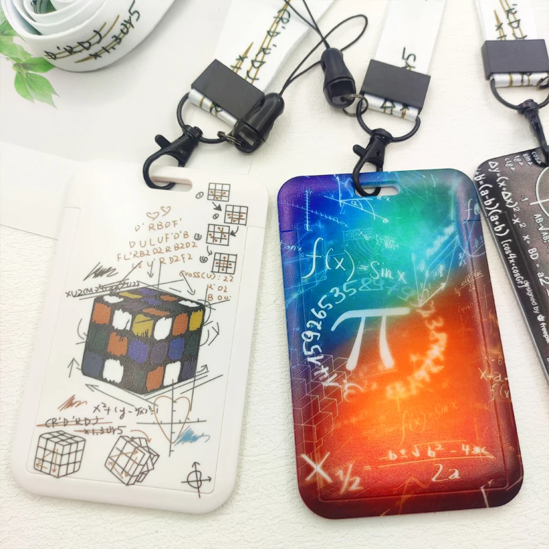 Soporte para tarjeta de identificación de juego de matemáticas, cordones, porta de ecuación, tarjeteros, correa para el cuello, llavero entusiasta del cubo de Rubik, credencial