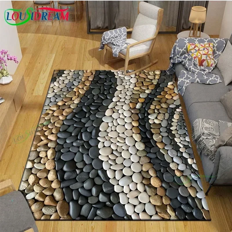 

3D Funny Pebble Decor Carpet for Outdoor Balcony Garden Coffee Table Bedroom Area Rugs Kitchen Un-slip Floor Mat Alfombra Gift