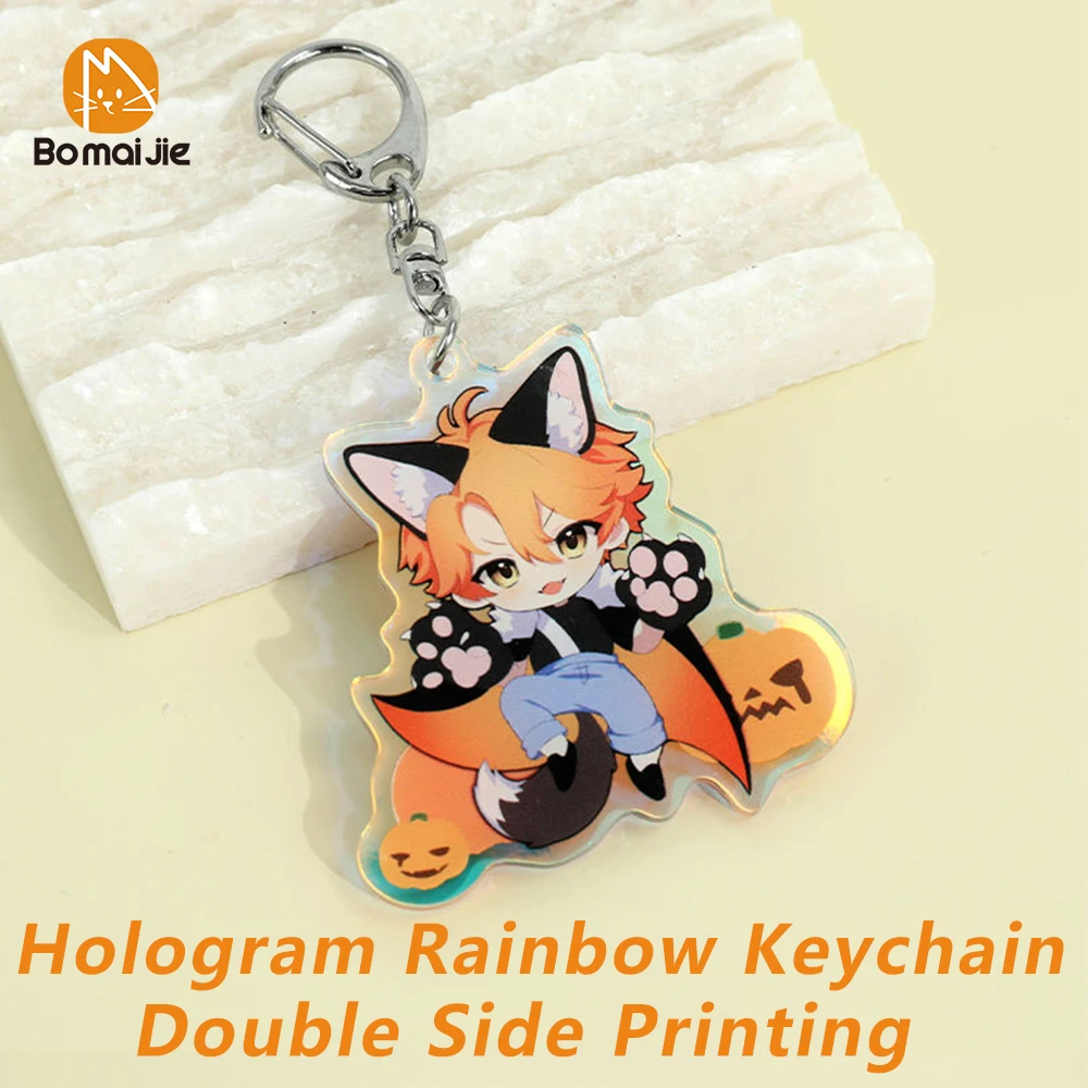 Aangepaste sleutelhanger cartoon acryl sleutelhanger foto aangepaste anime charmes hologram duidelijk gepersonaliseerde ontwerper auto sleutelhangers