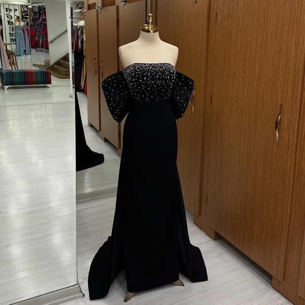 

Customized Intricate Exquisite Jersey Pleat Beading Sequined A-line Off-the-shoulder Long Dresses Bespoke Occasion Dresses Sexy