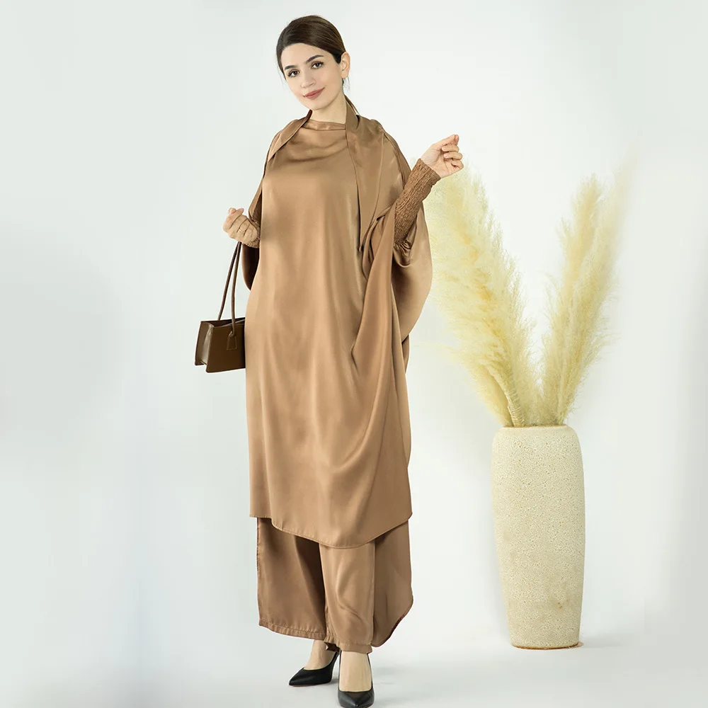 Imagem -06 - Vestido Kaftan Hijab para Mulheres Muçulmanas Vestuário de Oração Abaya Long Khimar Vestido Eid Ramadan com Capuz Calças Roupas Islam Niqab Peças