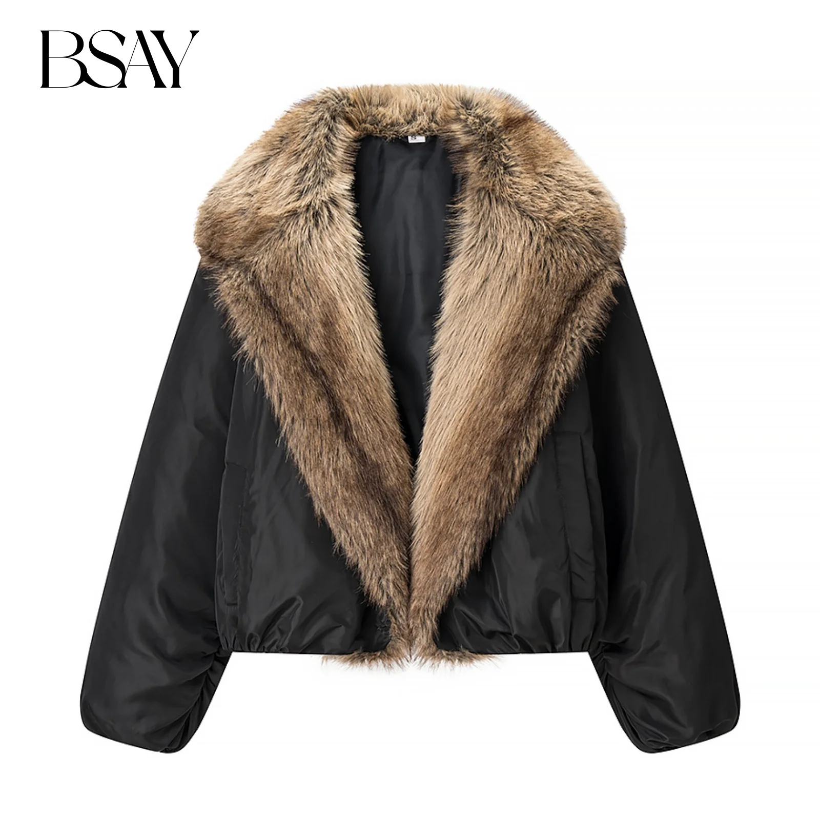 

Женская хлопковая куртка BSAY с воротником из искусственного меха, модная осенне-зимняя новинка, укороченный пиджак с длинными рукавами, шикарные женские топы