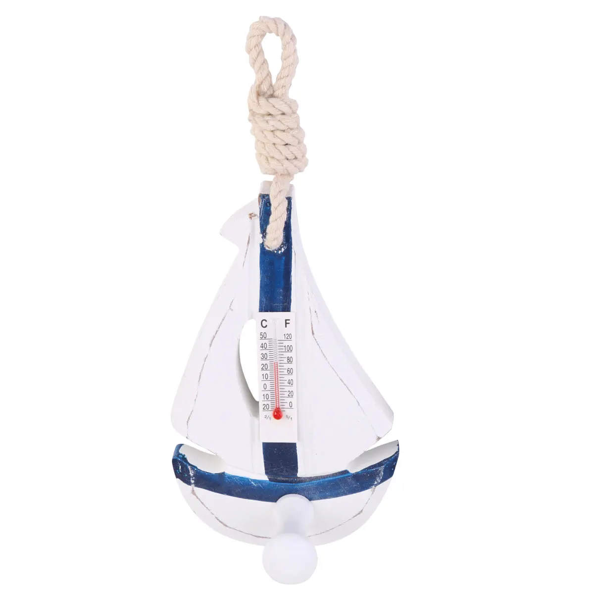 

Wall Hook Home Decor Hanging String Coat Hat Clothes Bags Thermometer Ocean Style Solid Wood Accessories Storage