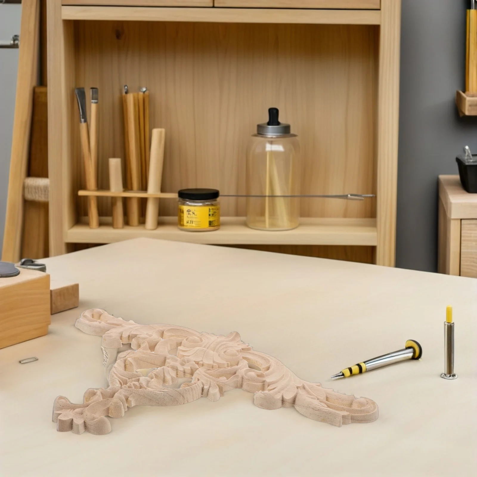 

Solid Wood Carved 3D Relief Floral Wall Decals Stickers Decorative Home Wall Art for Living Room Bedroom Natural Realistic