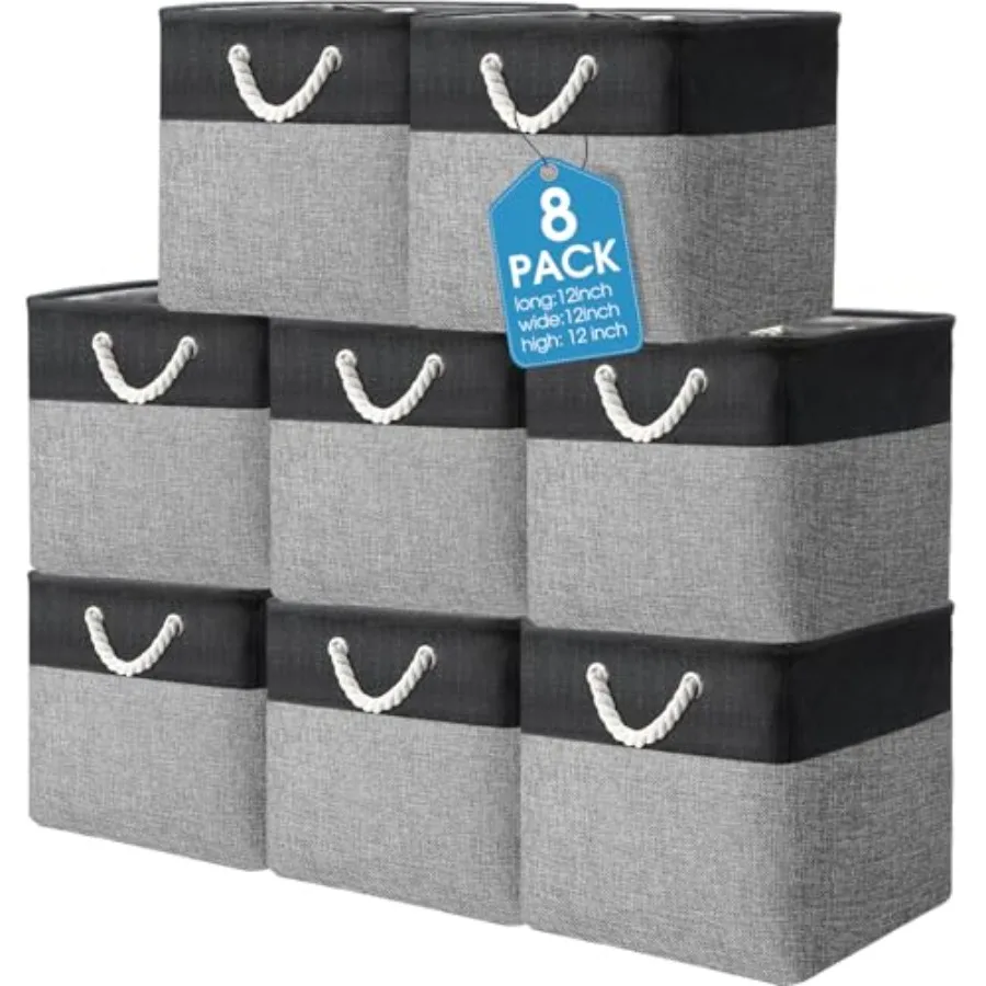 

8 Pack Collapsible Storage Bs Fabric Storage Bs Polyester Fabric Baskets with Handles Len Closet Organizer for Shelf Home Close