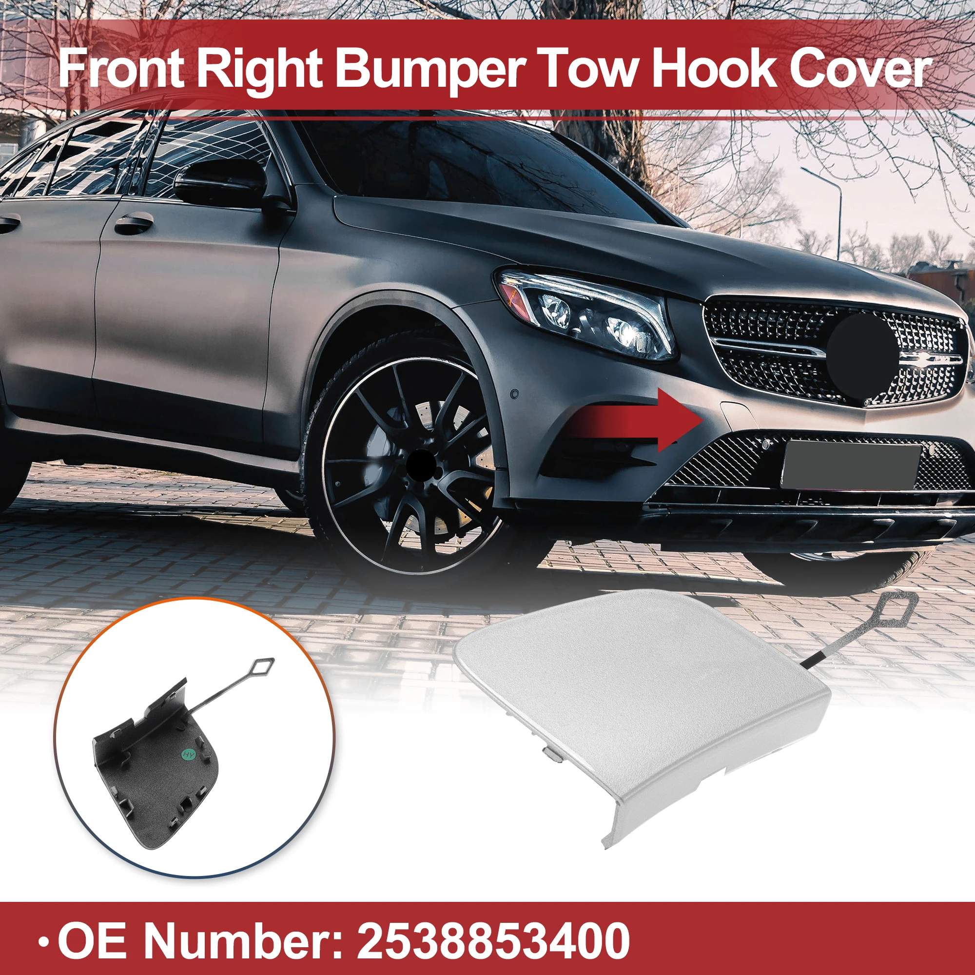 

X Autohaux Car Tow Hook Cover Cap for MercedesBenz GLC X253 Hook No.2538853400 Silver Tone