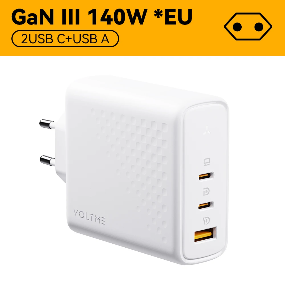 Voltme 140 W GaN III Ladegerät USB Typ C PD Schnellladegerät Quick Charge 4.0 3.0 für iPhone 16 15 14 Pro Max MacBook Laptop Samsung S22 7