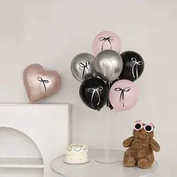 2set Bow Ballet Balloon Black Powder Silver Color Party Atmosphere Decorative Props,Cake Bowknot Balloon Bouquent