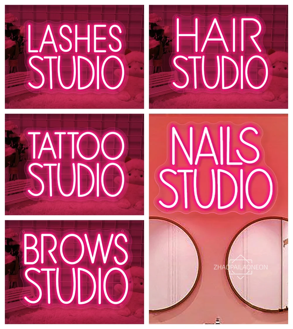 Nails Studio Neon Led Sign Lashes Studio Decoration Neon Light Sign Hair Brows Tattoo Studio Light Up Sign Wall Hanging LED Lamp