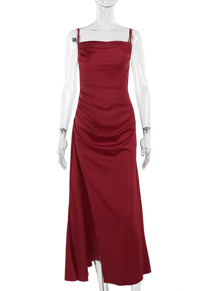 Mozision-Robe Longue de Soirée en Satin pour Femme, Élégante, Fendue, Sexy, Maxi, Bretelles Spaghetti, Dos aux