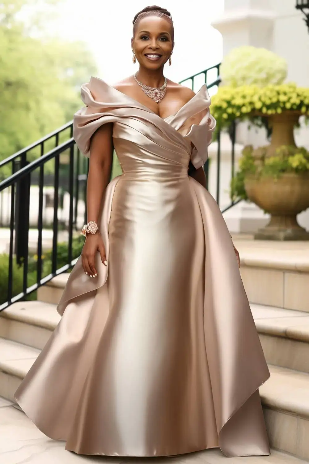 

Plus Size Formal Green V Neck Short Sleeve Peplum Satin Maxi Dresses