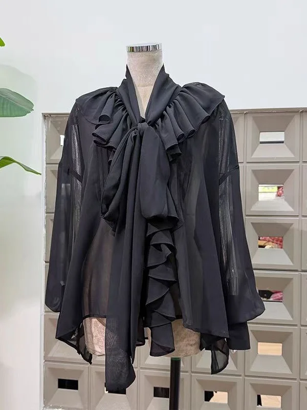 

Женская длинная блузка, весенняя новинка, модная, универсальная, плиссированная, в стиле пэчворк, корейский стиль, свободный крой, для повседневной носки...