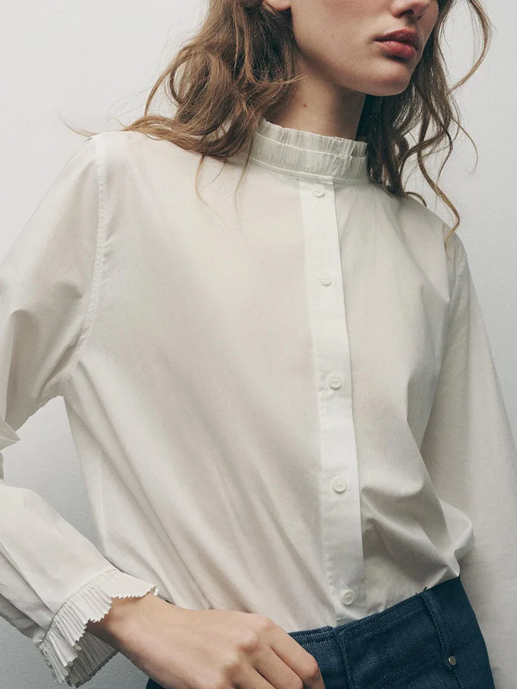 وصل حديثًا قميص نسائي كاجوال بأكمام طويلة ولون نقي للربيع، طبقات مزخرفة فضفاضة مناسبة للتنقل، سمك عادي
