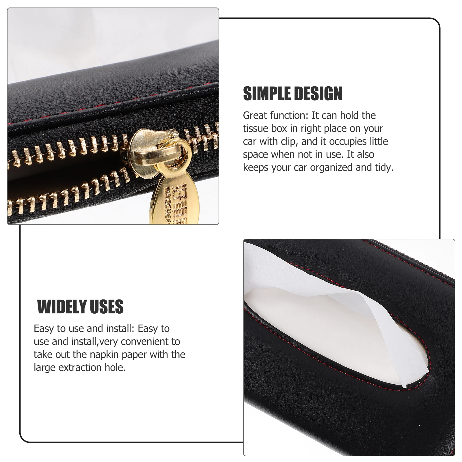 

Hanging Sun Visor Tissue Box Zipper Napkin Storage Sunshade Napkin Box Interior Decoration Accessories (Black)