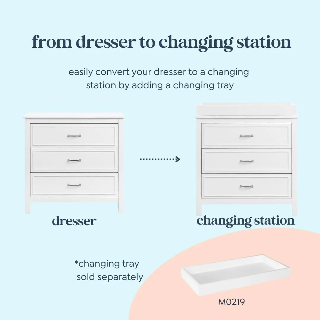 Cômoda Charlie com 3 gavetas em branco, 35 x 20 x 34 polegadas (pacote com 1)