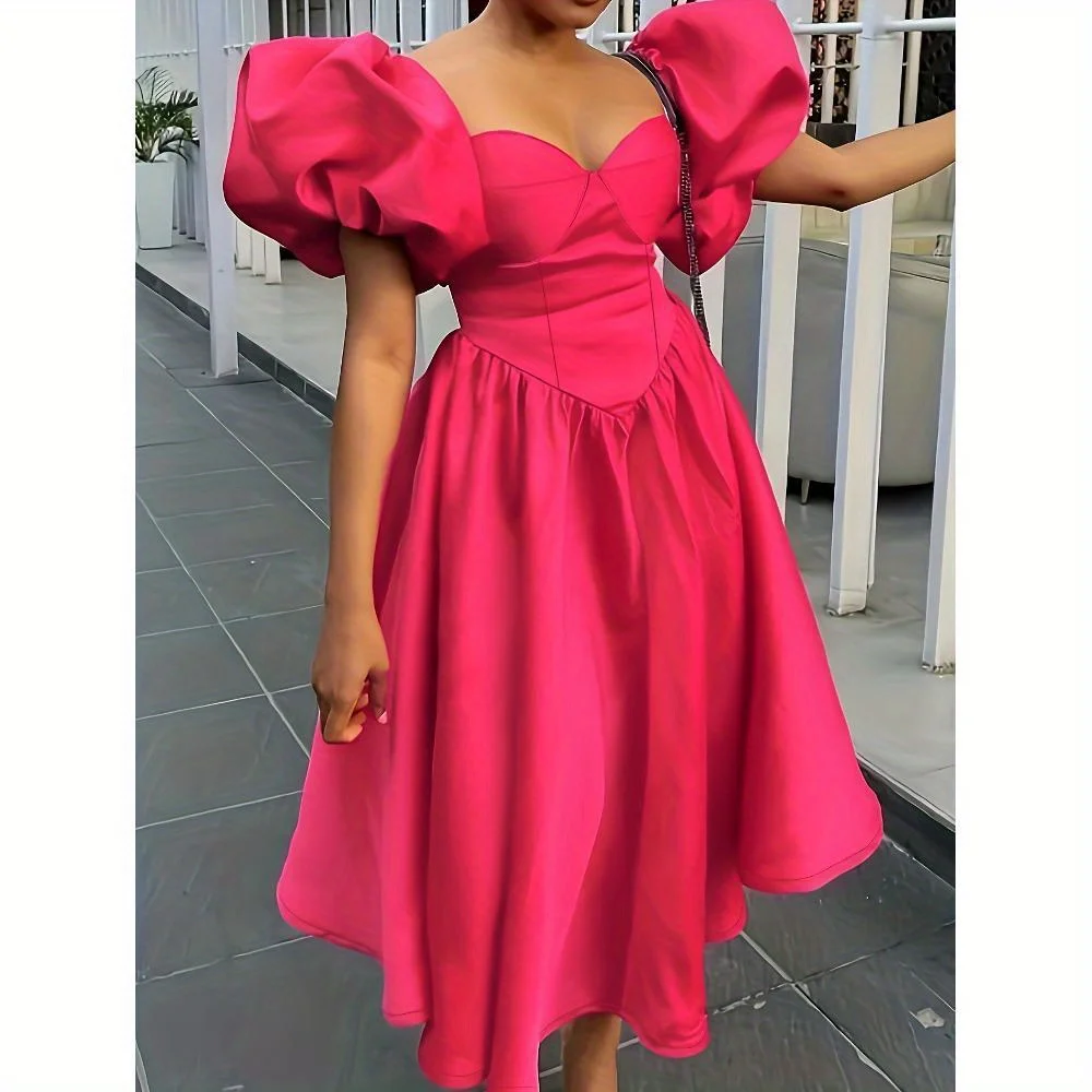 

Casual Puff Sleeve Fitted Waist A-Line Party Dress