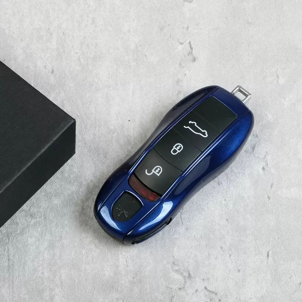 Car Stickers Car Key Case Gentian Blue Remote Control Fob Protective Shell for Porsche Macan Panamera Taycan Cayman Cayenne