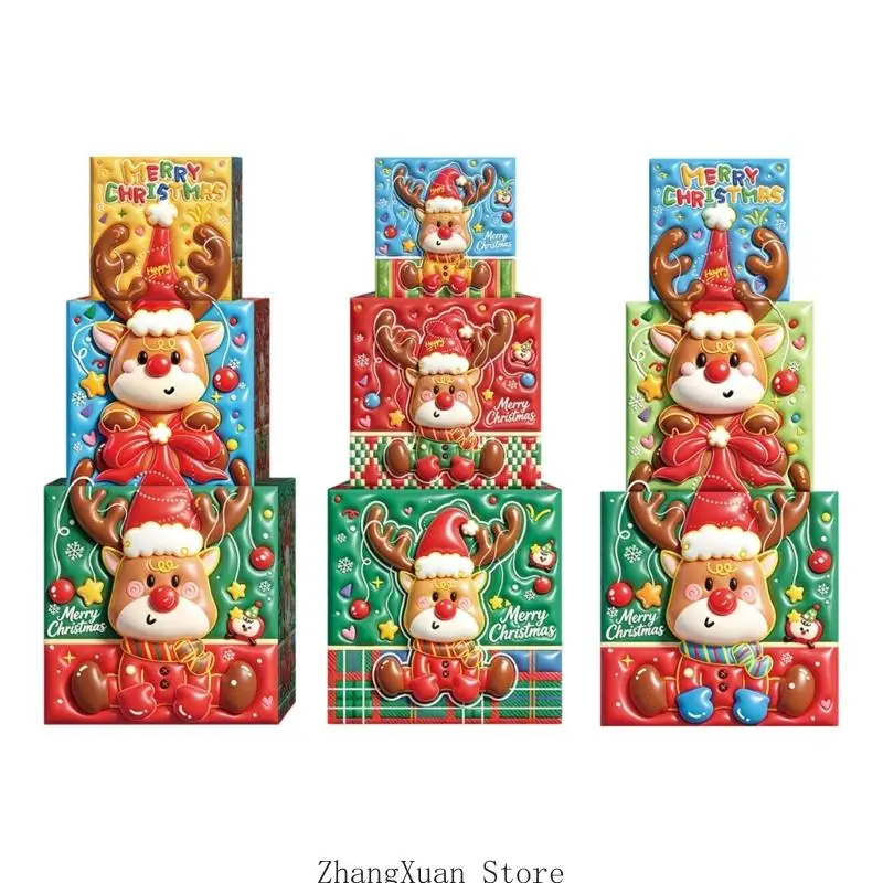 Weihnachtsgeschenkboxen, 3-teiliges Faltschachtel-Set aus Papier für Geschenke 3XUF – Detail 7