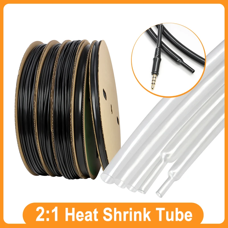 

1 ~ 50m 2:1 Heat Shrink Tube Black/ Clear Super Thin Wall 1mm ~ 20mm DIY Shrinkable Earphone Line Audio Cable Repair Sleeve Wrap