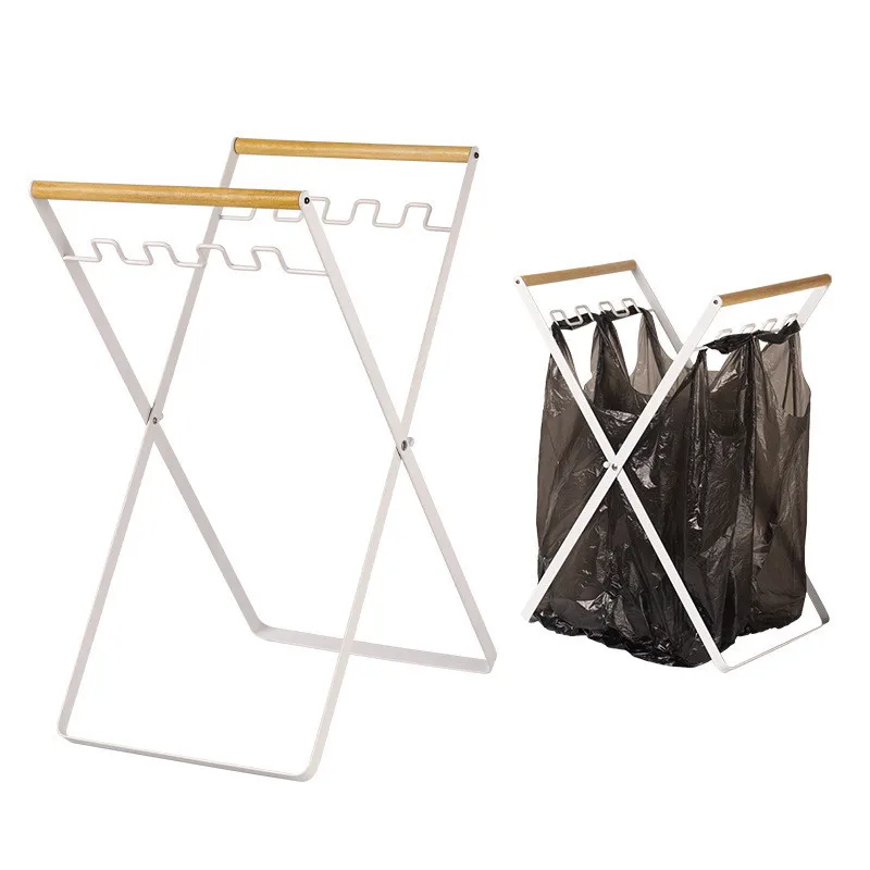 Outdoor Camping Folding Trash Can Stand Metal Frame Support Garbage Bag Holder Leaf Bag Rack for Kitchen Yard