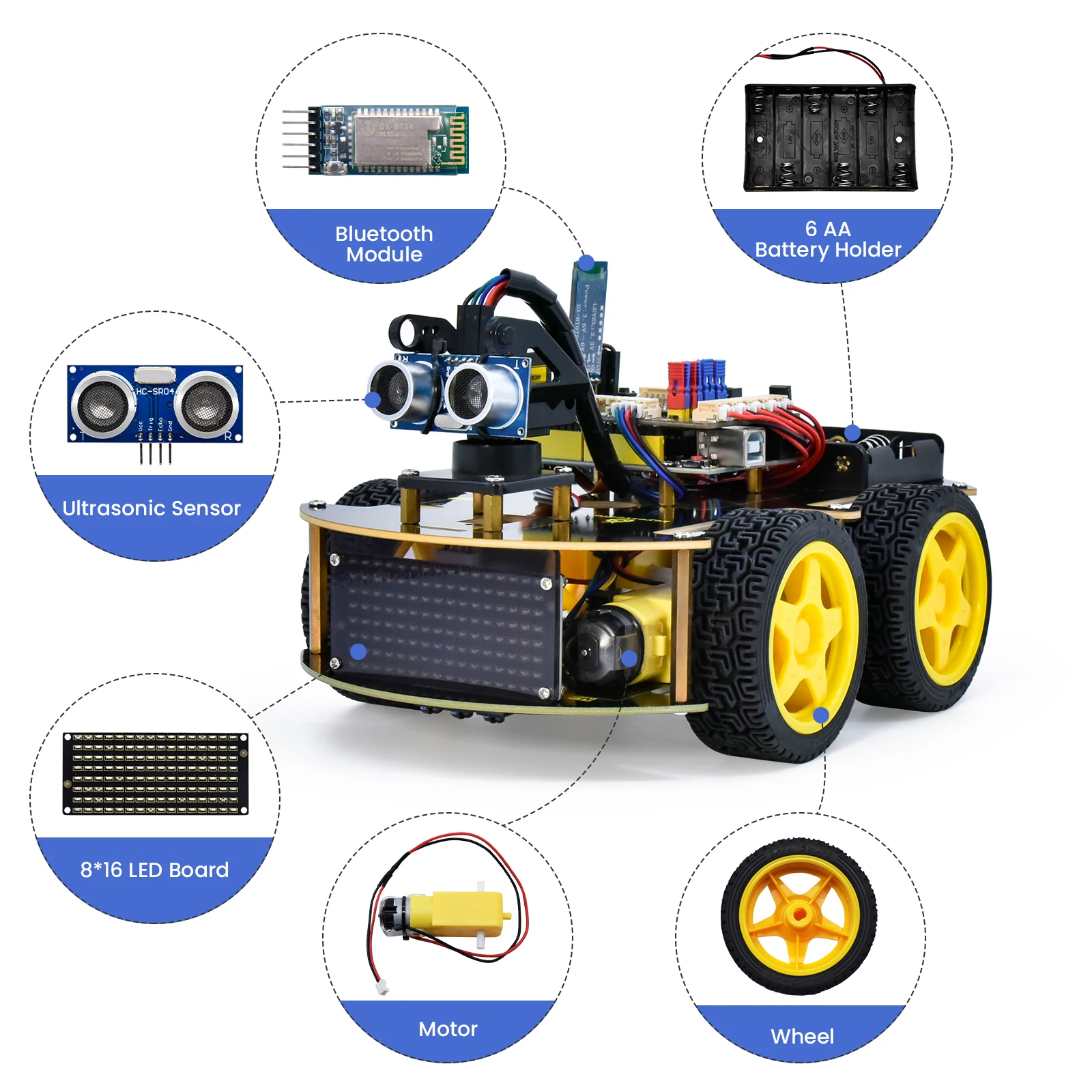 Kidsbits 4WD Multi BT Smart Robot Car for Arduino Robot Upgraded V2.0 W/LED Display Stem EDU /Scratch Programming  Robot Kit