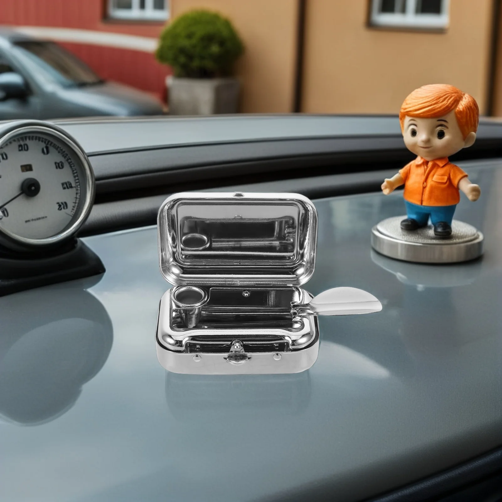 

Portable Ashtray Metal Rectangular Windproof Cigarette Holder Travel Camping Outdoor Car Office Use Iron Snuffer Box
