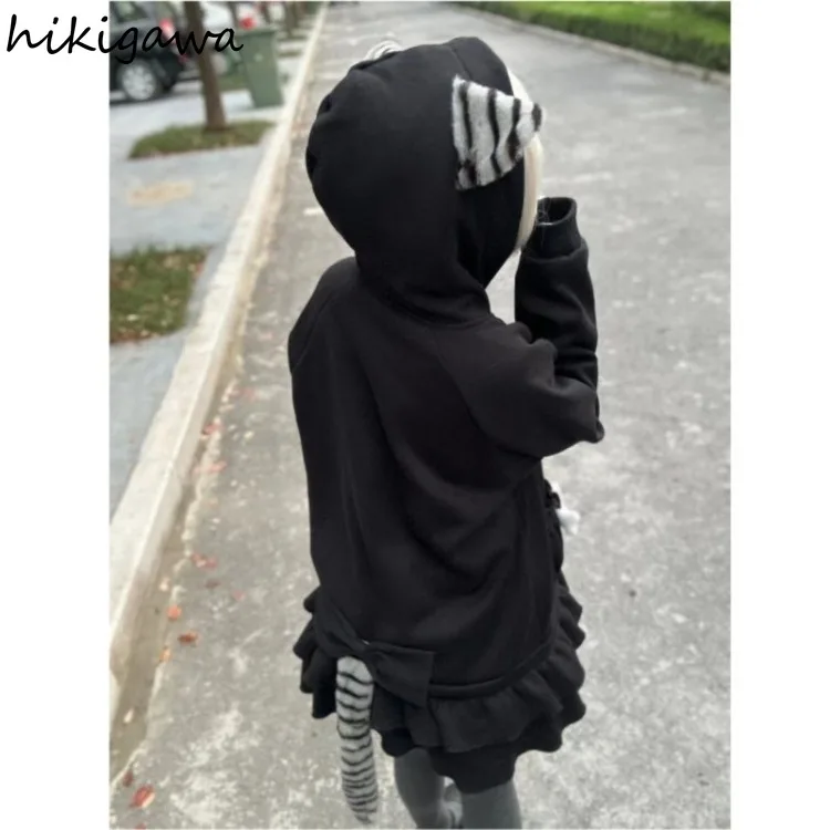 Hooded Sweatshirts Women Clothing Japanese Cute Hoodies Streetwear Black Thicked Y2k Tops Casual Fashion Zipper Cute Hoodie Coat