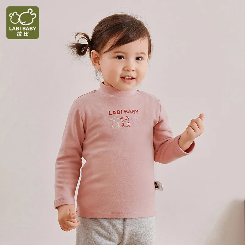 

LABI BABY T shirt for Toddler Girls Pink Color Turtleneck Top Shirts Girl Clothes Autumn Spring Casual Bottoming Tops 1-6T