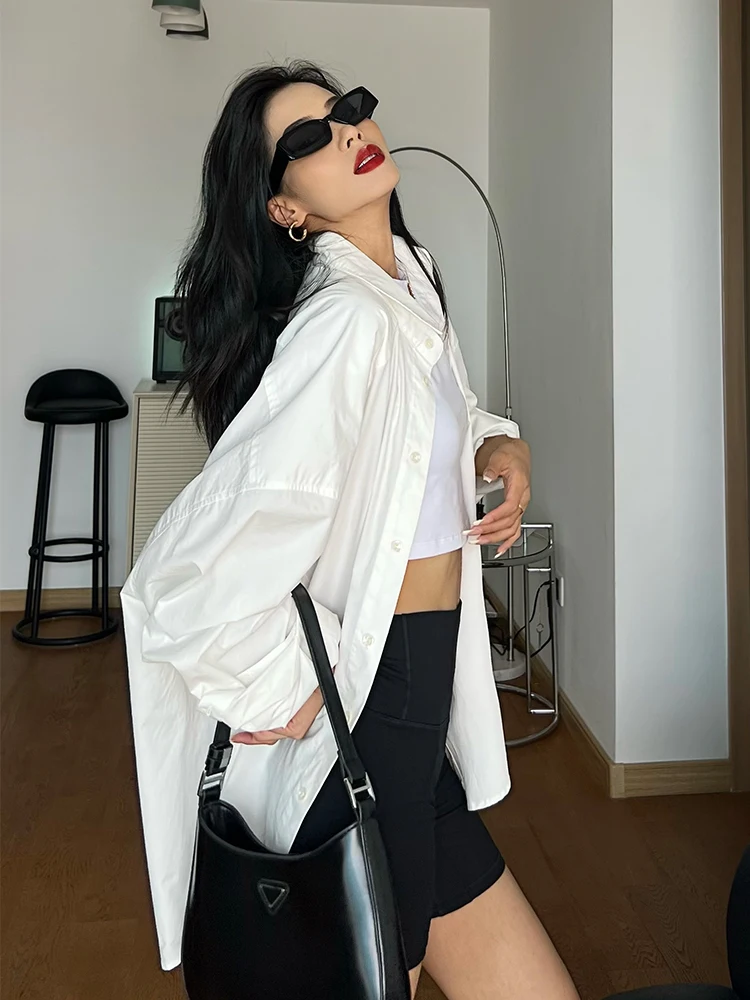 

CIZZLEMORE Women's Loose Fit Long Sve Sun Protection irt Outerwear Thin Cotton Top White Color Versatile Sle