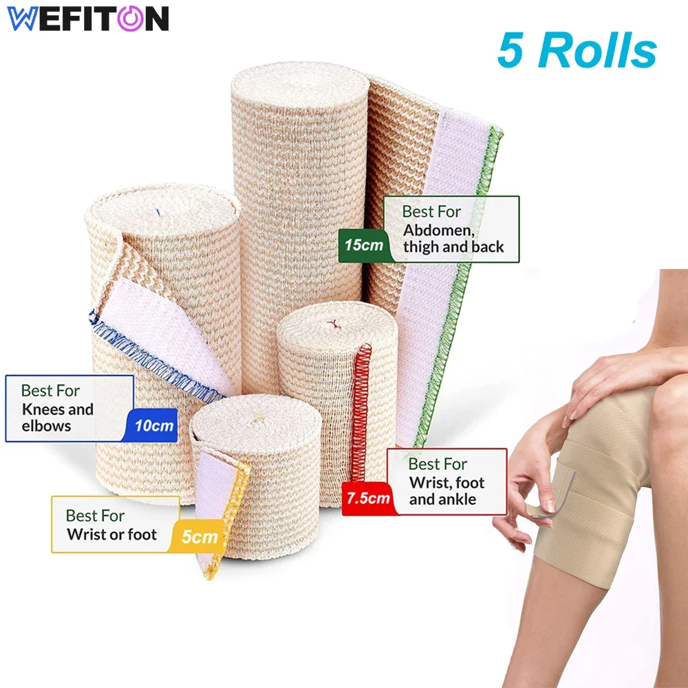 5 Rolls Premium Elastic Bandage Wrap,Cotton Latex Free Compression Bandage Wrap with Self-Closure,Support & First Aid for Sports