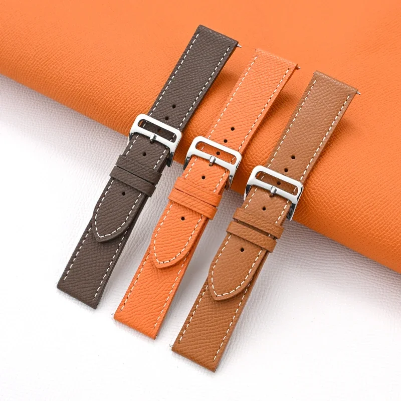 Genuine Leather Strap Orange Green Universal Men Women Retro Cowhide Quick Release Replace Bracelet Watch Band Belt 18/20/22mm