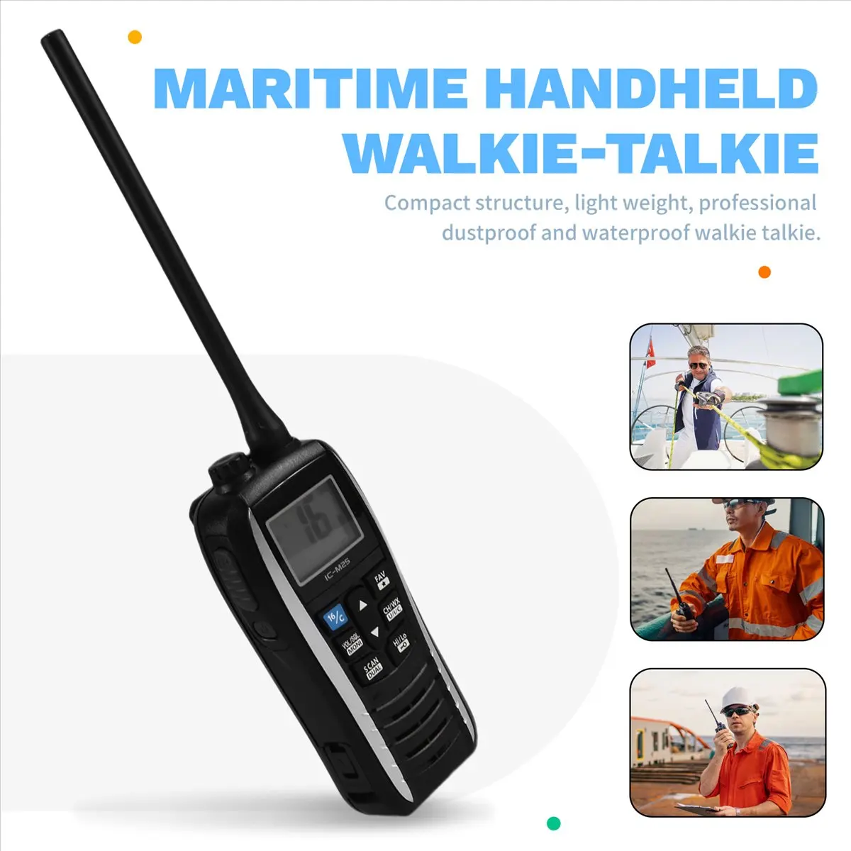 วิทยุสื่อสาร SWXF IC-M25 แบบพกพาสำหรับการเดินเรือ กันน้ำ ลอยน้ำได้ ใช้คลื่นความถี่วิทยุสื่อสารทางทะเล (VHF) พร้อมหน้าจอ LCD และปลั๊กแบบกันน้ำมาตรฐานยุโรป
