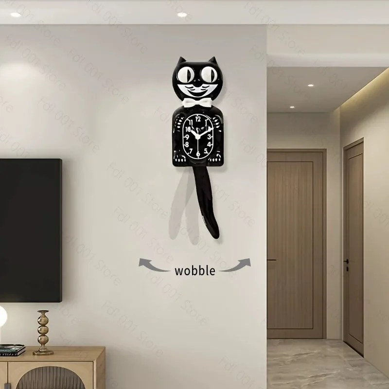 Wall  Cartoon Tail Swinging Wall Clock Cute Cat Personality Home Living Room Quartz Clock view 4