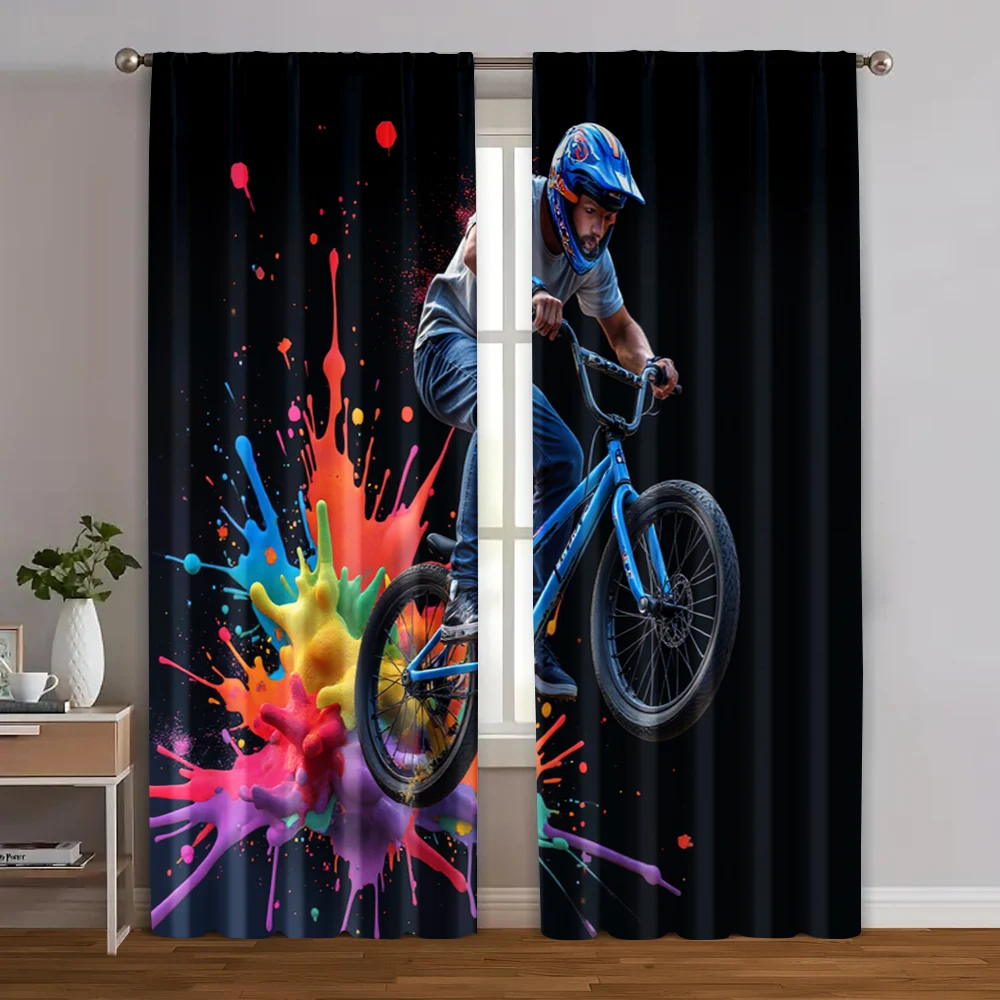 2pcs, Curtains Roller Blinds Mountain bikers downhill riders Versatile Polyester Fabric (without rod) Stuff Clearance Use for