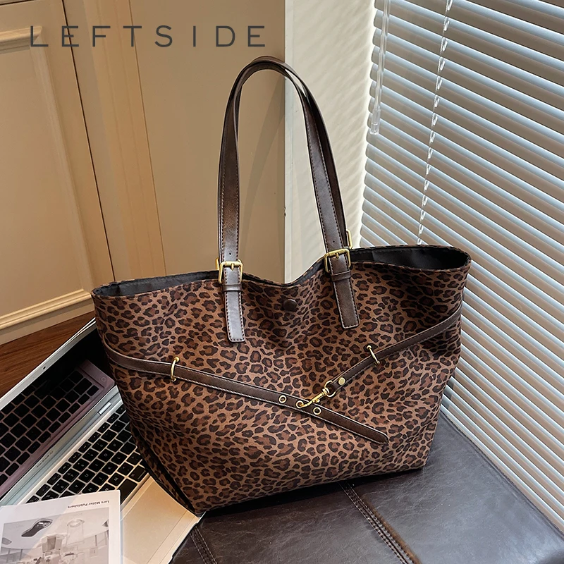 

LEFTSIDE Women's Soft Large Capacity Leopard Shopper Shopping Bag 2025 New Travel Casual Shoulder Bag Handbags and Purses