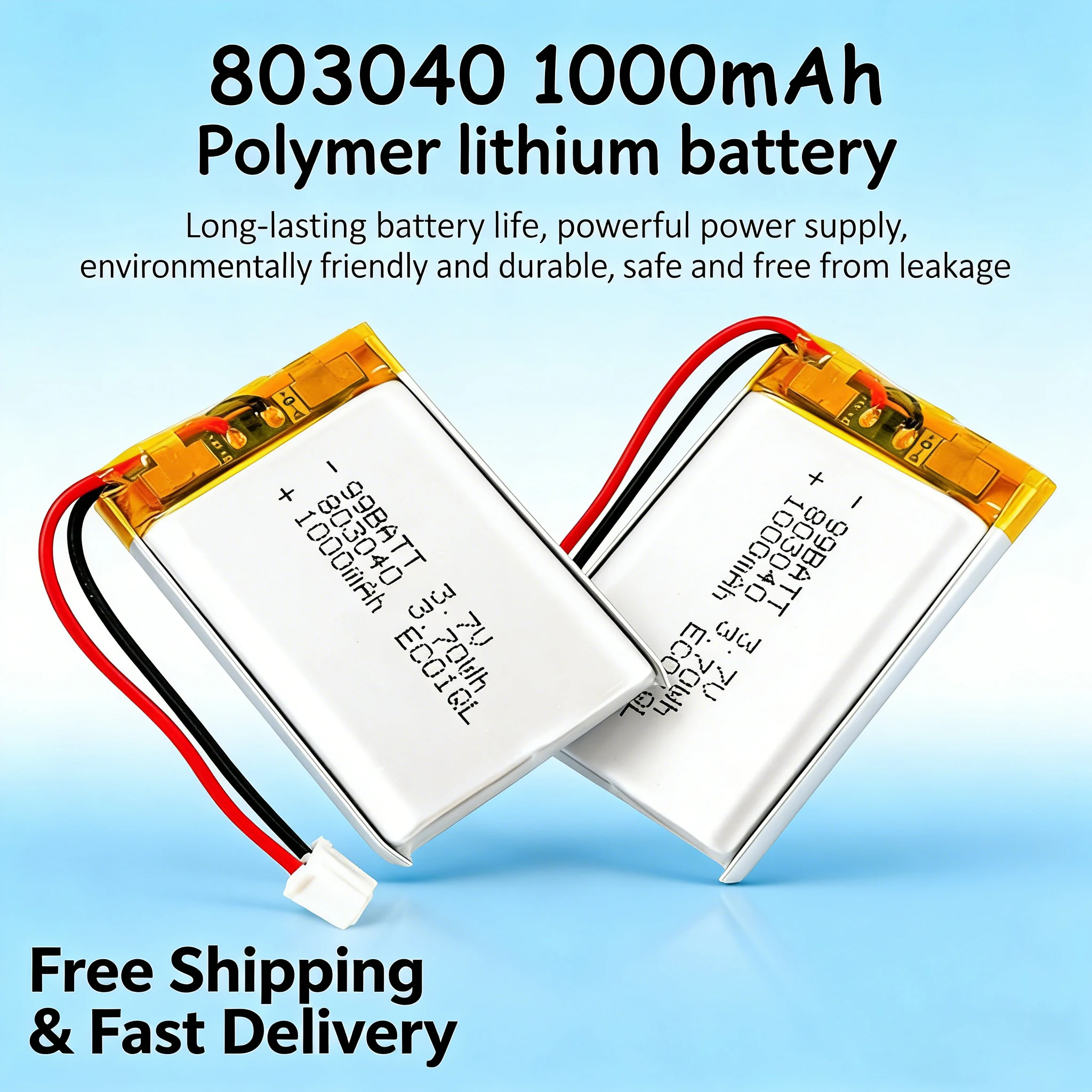 

803040 3.7V 1000mAh Li-Polymer Rechargeable Battery for Bluetooth Speaker GPS MP5 DVD Player Game Controller Lithium Ion Cell