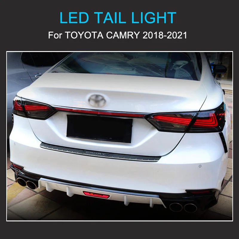 1 Pair LED Tail Light Assembly for Toyota Camry 2018-2021 Taillight Plug and Play LED Running Dynamic Turning Rear Tail lights