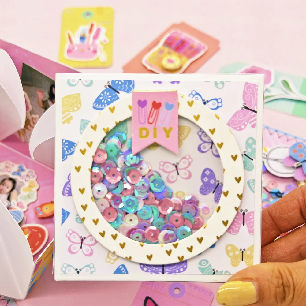Creative Path 12-teiliges Set Hohle Scrapbooking-Deko-Rahmenaufkleber Goldfolie Niedliche Chipboard-Fotorahmenaufkleber für Journaling und Basteln – Detail 7