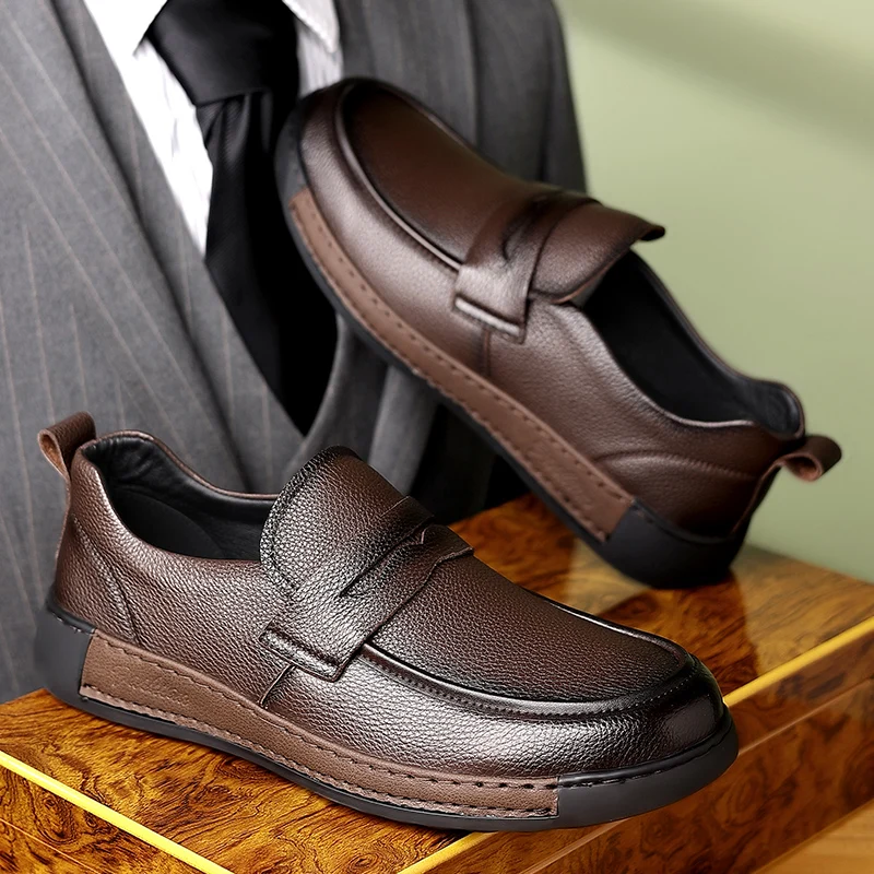 Handmade Men New Loafers All-match Mens Slip on Walking Shoes Classic Men Shoes for Wedding Genuine Leather Male Casual Flats