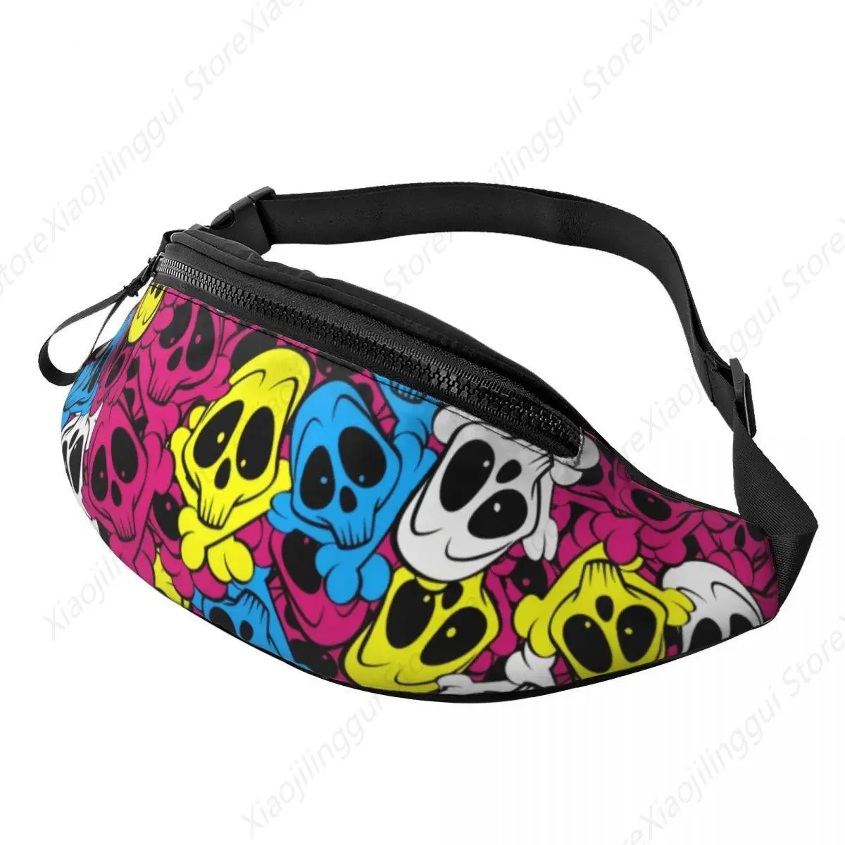 Fashion Scary Skull Skeleton Fanny Pack for Cycling Camping Women Men Halloween Goth Crossbody Waist Bag Phone Money Pouch