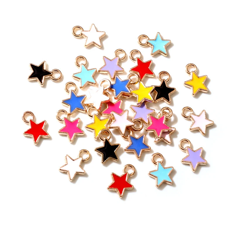 50PCS 6*8mm 9-Color Alloy Metal Drop Oil Small Stars Charms KC Gold Pendant For DIY Bracelet Necklace Jewelry Making Accessories