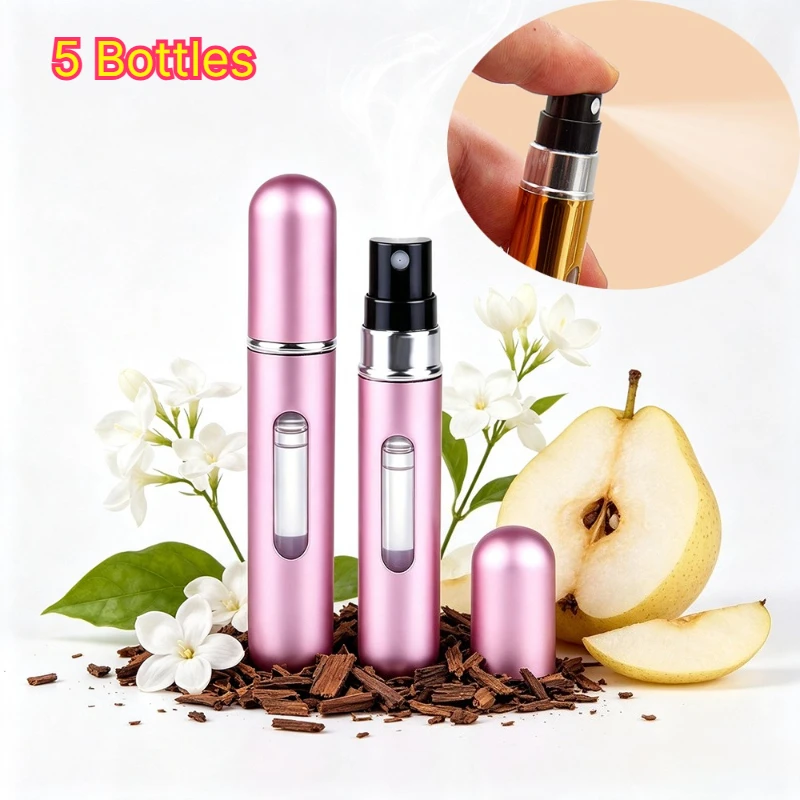 5pcs 10ml Mini Refillable Perfume Essential Oil Spray，Portable Pure Plant Essential Oils Spray -Gardenia Lemon Shangri-La Hilton